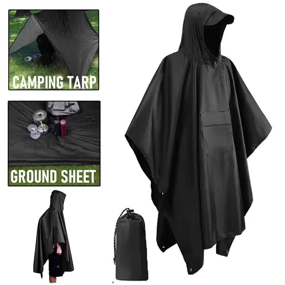3-in-1 Outdoor Military Rain Poncho – Waterproof Hooded Raincoat & Tent