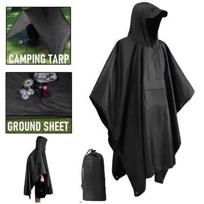 3-in-1 Outdoor Military Rain Poncho – Waterproof Hooded Raincoat & Tent