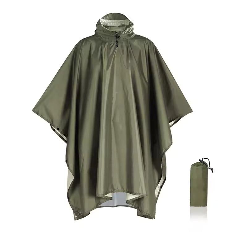 3-in-1 Outdoor Military Rain Poncho – Waterproof Hooded Raincoat & Tent