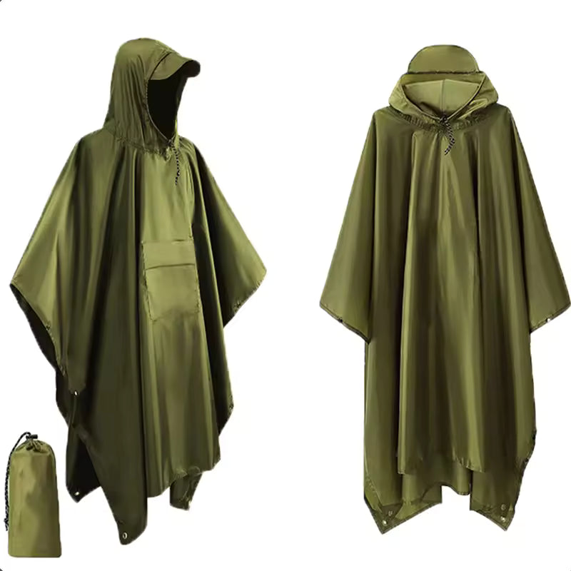3-in-1 Outdoor Military Rain Poncho – Waterproof Hooded Raincoat & Tent