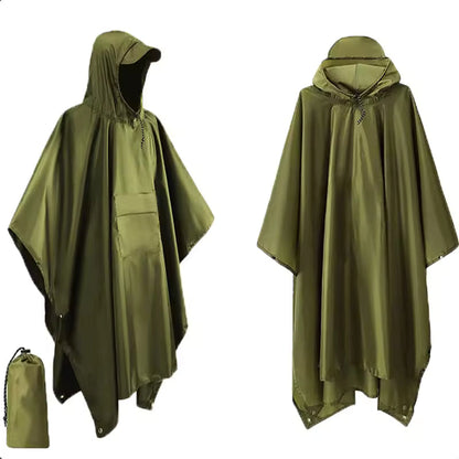 3-in-1 Outdoor Military Rain Poncho – Waterproof Hooded Raincoat & Tent