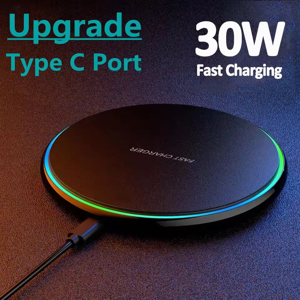 Fast 30W Wireless Charging Pad for iPhone, Samsung, Xiaomi, Huawei
