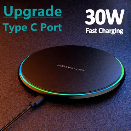 Fast 30W Wireless Charging Pad for iPhone, Samsung, Xiaomi, Huawei
